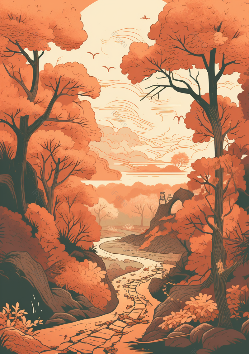 黄色树林里的破碎小道中国风秋分手绘背景,插画/手绘图,插画/手绘图库,插画/手绘图下载,插画/手绘